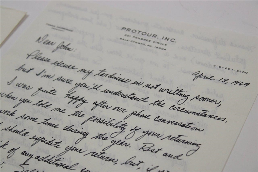 Frank Chirkinian Personal Hand Written Letter to Legend John Derr JSA ALOA