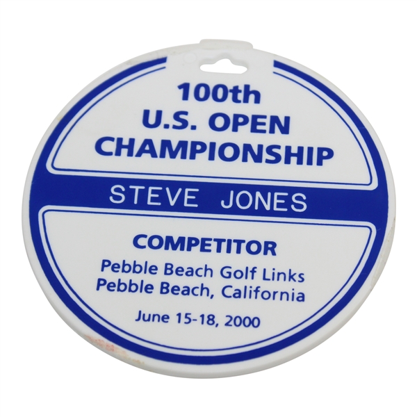 Steve Jones' 2000 US Open at Pebble Beach U.S.G.A. Issued Contestant Bag Tag
