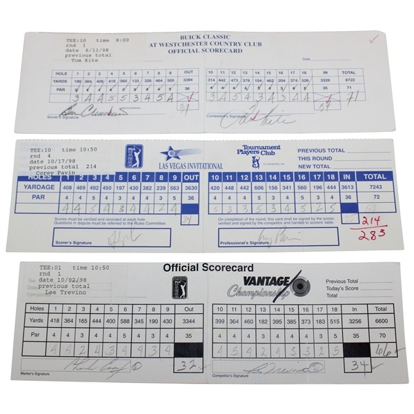 Crenshaw, Kite, Couples, Pavin, Coody & Trevino Signed Official 1998 Scorecards