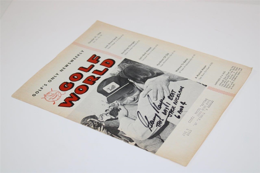 Gary Player Signed 1966 Golf World Cover Only w/'This Day I Beat Jack Nicklaus' JSA ALOA