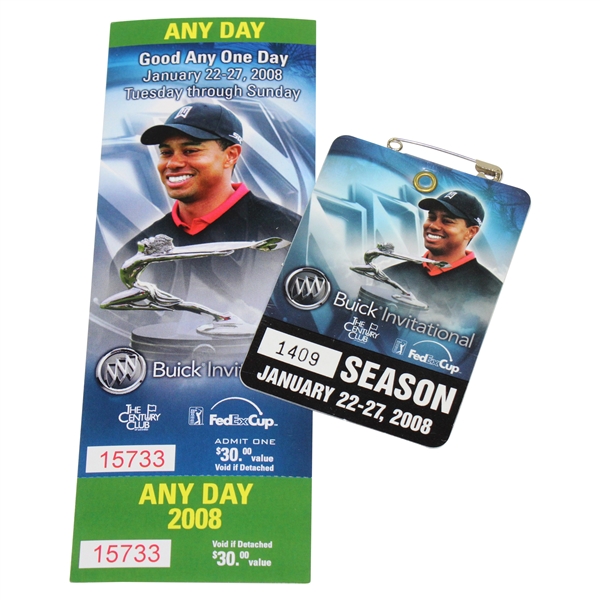 Tiger Woods Defending Champ 2008 Buick Invitational Ticket & Badge