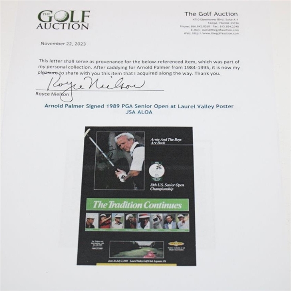 Arnold Palmer Signed 1989 PGA Senior Open at Laurel Valley Poster JSA ALOA