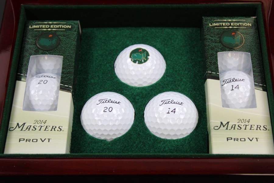 2014 Masters Tournament Ltd Ed Berckman's Place Golf Balls in Clubhouse Cherry Wood Case
