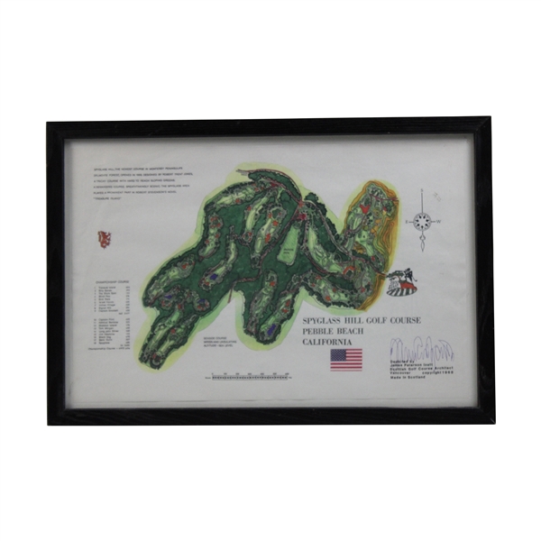 James P. Izatt Signed 1968 Map of Spyglass Hill Golf Course - Framed