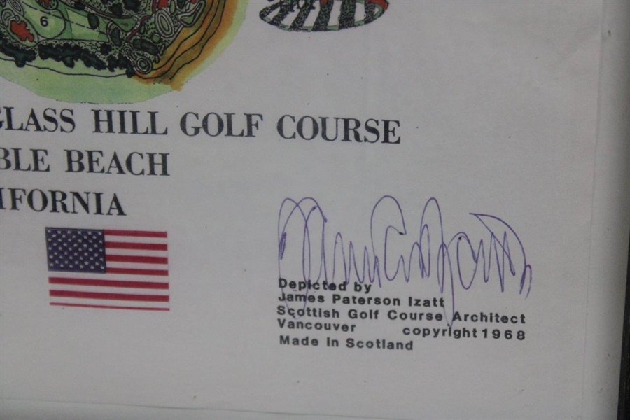 James P. Izatt Signed 1968 Map of Spyglass Hill Golf Course - Framed