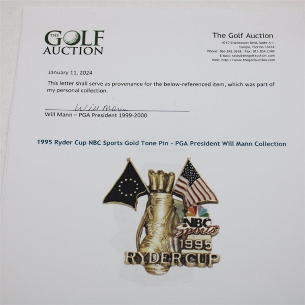 1995 Ryder Cup NBC Sports Gold Tone Pin - PGA President Will Mann Collection