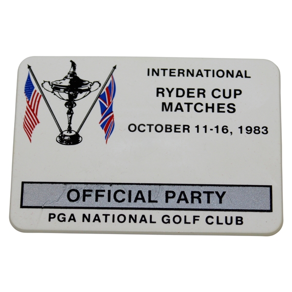 1983 Ryder Cup Matches at PGA National G.C. Official Party Badge