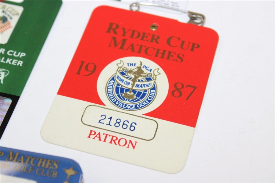 Four (4) Ryder Cup Matches Badges - 1987 (x2), 1993 & 1997 - Photo, Patron & other