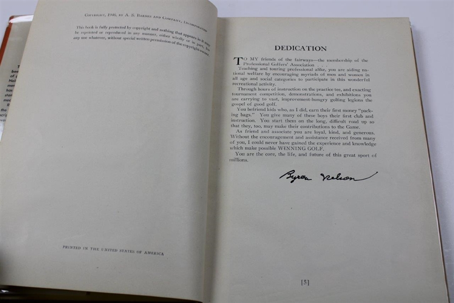 Byron Nelson Signed 1946 'Winning Golf' Book JSA ALOA