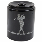 Vintage Black Ceramic Golfer Themed - Sterling Silver Overlay Container W/ Lid