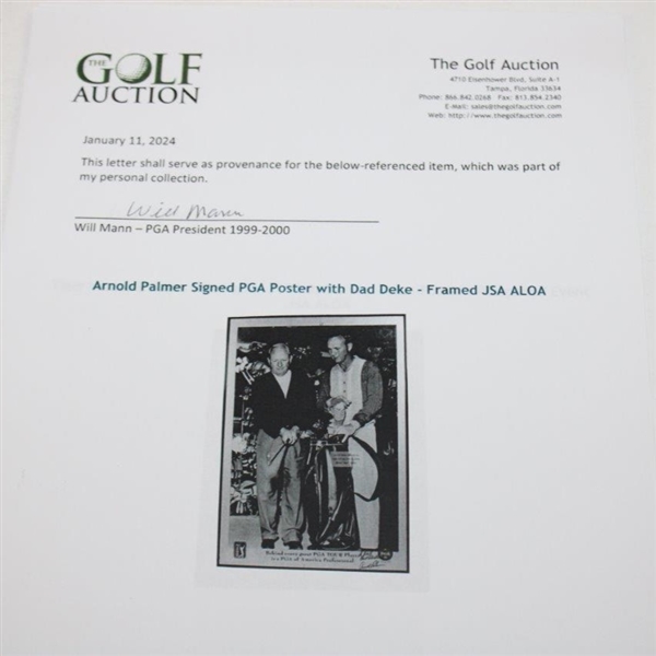 Arnold Palmer Signed PGA Poster with Dad Deke - Framed JSA ALOA