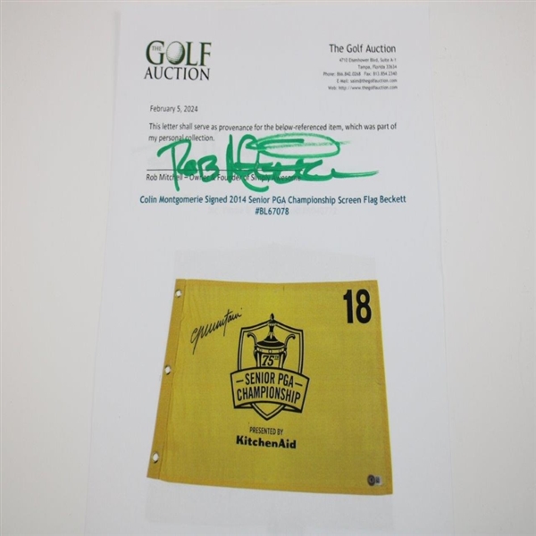 Colin Montgomerie Signed 2014 Senior PGA Championship Screen Flag Beckett #BL67078