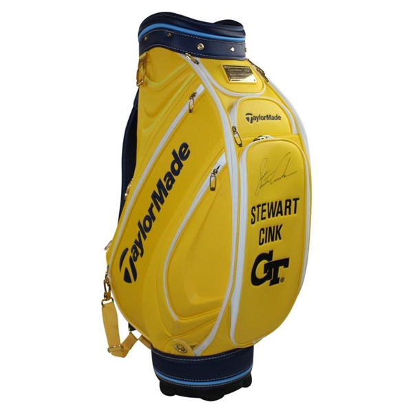 Stewart Cink Signed Taylormade Georgia Tech Logo Signature Yellow Golf Bag JSA ALOA