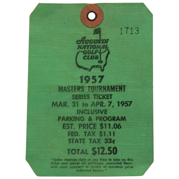 1957 Masters Tournament SERIES Badge #1713 - Doug Ford Winner