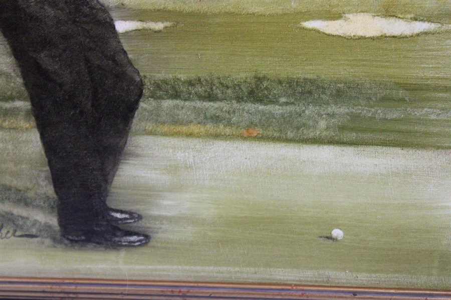 Original Tiger Woods In Sunday Red Oil Painting 'To The Green' By Artist Robert Fletcher
