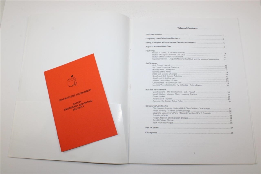 Seven (7) Masters Tournament Handbooks - Each with Safety Emergency Reporting Security Cards