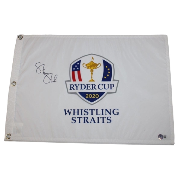 Steve Stricker Signed 2020 Ryder Cup at Whistling Straits Screen Flag Beckett #BL67123