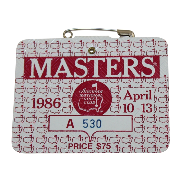 1986 Masters Tournament Series Badge #A530 = Low Number - Jack Nicklaus Winner