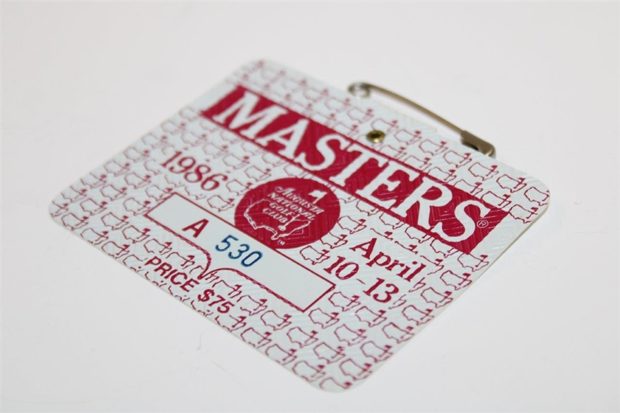 1986 Masters Tournament Series Badge #A530 = Low Number - Jack Nicklaus Winner