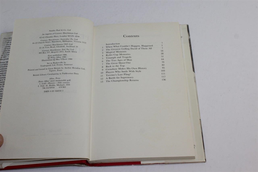 Peter Alliss' Most Memorable Golf' 1986 Book in Dust Jacket