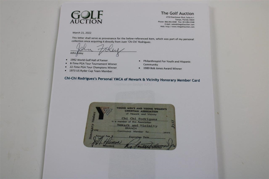 Chi-Chi Rodriguez's Personal YMCA of Newark & Vicinity Honorary Member Card