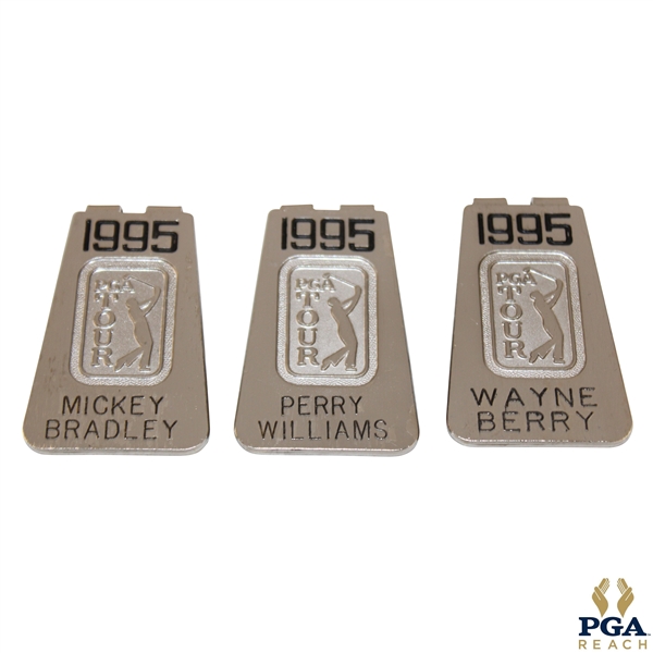 Three (3) 1995 PGA Tour Member Money Clips/Badges - Bradley, Williams & Berry