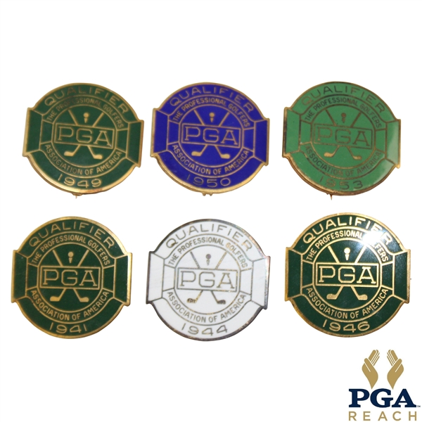 1941, 1944, 1946, 1949, 1950 & 1953 PGA Championship Contestant Badges