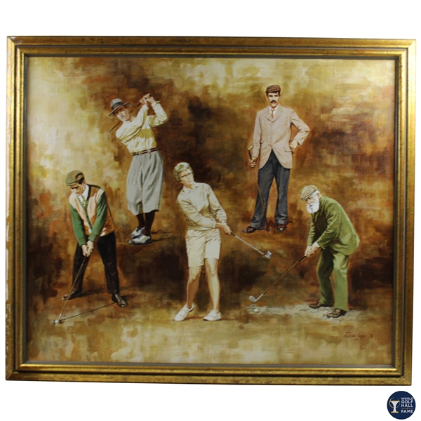 Original 1976 World Golf HoF Tom Morris, Tommy Armour & Others Dom Lupo Painting Oil on Canvas - Framed 