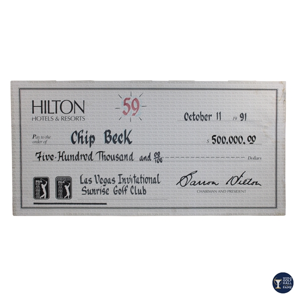 Chip Beck's $500k Presentation Check for Scoring 59 at 1991 Las Vegas Inv. at Sunrise GC 