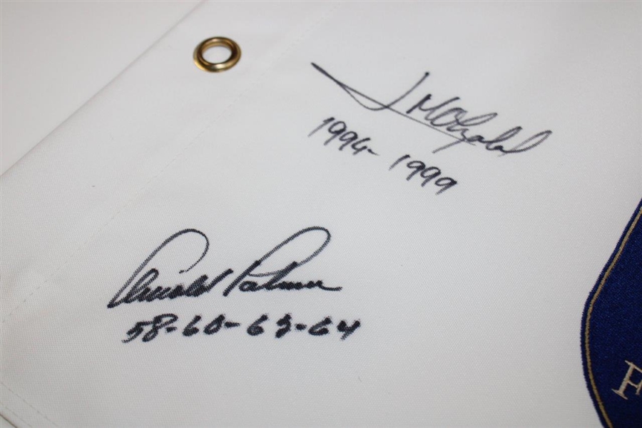 Arnold Palmer, Jose Olazabal & Ben Crenshaw Signed World Golf Hall of Fame Flag JSA ALOA
