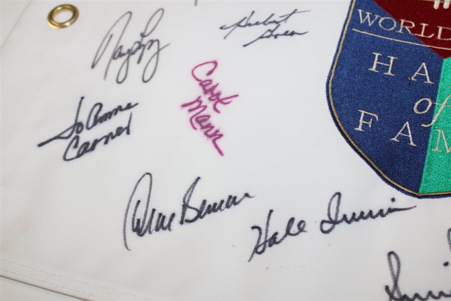 Palmer, Beman, Kite, Strange, Lopez & 11 others Signed World Golf Hall of Fame Flag JSA ALOA