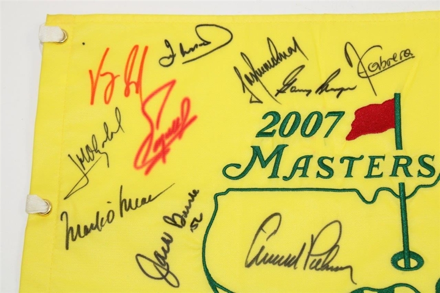 Masters CHAMPS Signed 2007 Masters Embroidered Flag w/ Arnie Center - Signed by 24 JSA ALOA