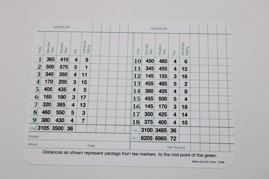 Jack Nicklaus Signed Augusta National Golf Club Scorecard JSA #AN08420