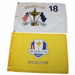 Two (2) Ryder Cup Screen Flags From 1999 at The Country Club & 2016 At Hazeltine