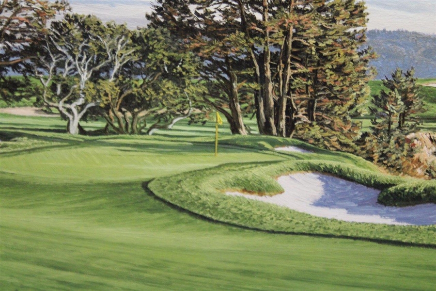 1999 The 5th Hole At Pebble Beach Framed Poster Signed By Artist Linda Hartough