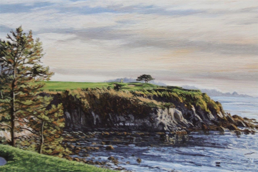 1999 The 5th Hole At Pebble Beach Framed Poster Signed By Artist Linda Hartough