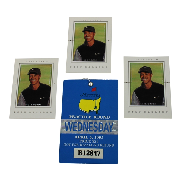 1995 Masters Wednesday Ticket #B12847 w/Three (3) 2001 Tiger Woods UD Golf Gallery Cards