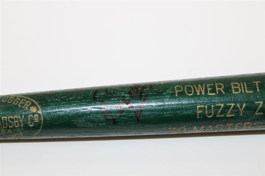 Fuzzy Zoeller Signed Louisville Slugger 1979 Masters Champion Green Mini Bat JSA ALOA