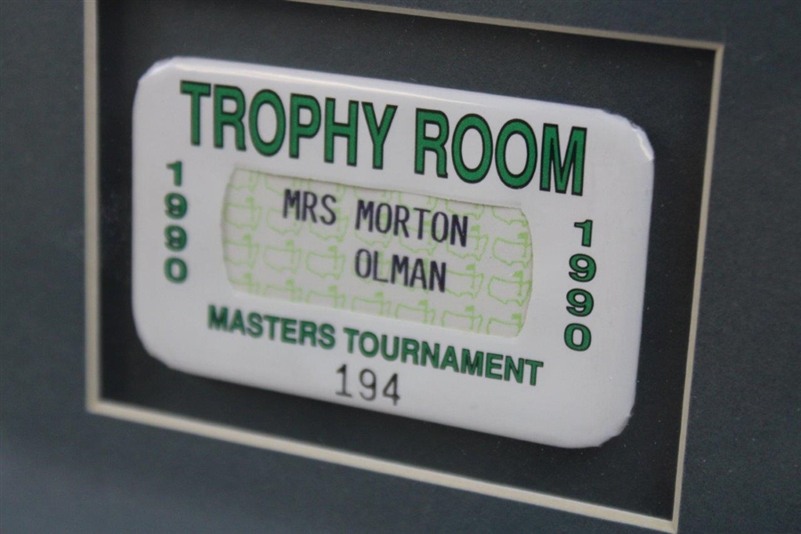1990 Masters Tournament Mrs. Morton Olman Trophy Room Badge, Photo & Business Card Display