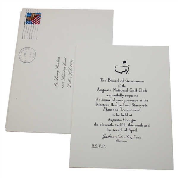 Lanny Wadkins' 1996 Masters Tournament Honorary Invitee Invitation w/ Envelope