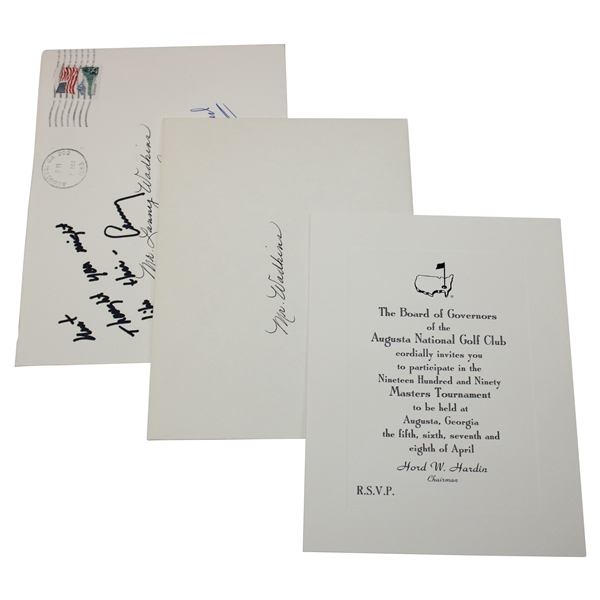 Lanny Wadkins' 1990 Masters Tournament Player Invitation w/ Envelopes - T3rd Place Finish