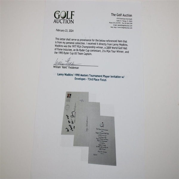 Lanny Wadkins' 1990 Masters Tournament Player Invitation w/ Envelopes - T3rd Place Finish