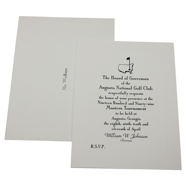 Lanny Wadkins' 1999 Masters Tournament Honorary Invitee Invitation w/ Envelope