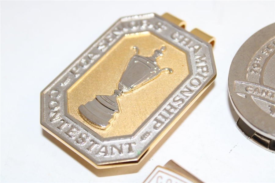 1971 PGA Seniors' Contestant Clip/Badge w/Three (3) PGA Seniors' Clip/Badges