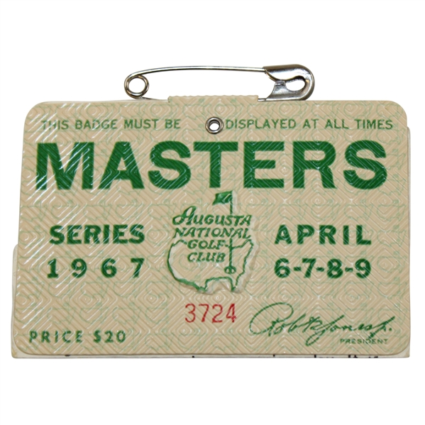 1967 Masters Tournament SERIES Badge #3724 - Gay Brewer