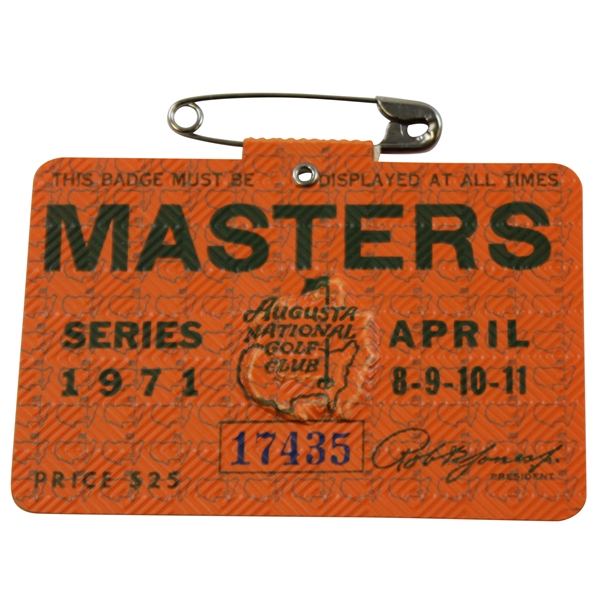1971 Masters Tournament SERIES Badge #17435 - Charles Coody Winner