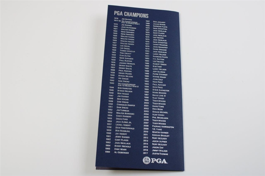 2018 PGA Championship Champions Dinner Menu- Hosted by Defending Champ Justin Thomas
