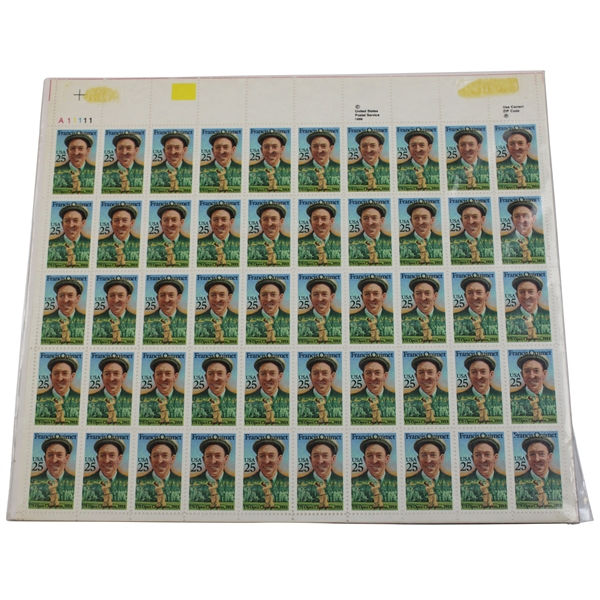 Unused Sheet Of Francis Ouimet Postage Stamps