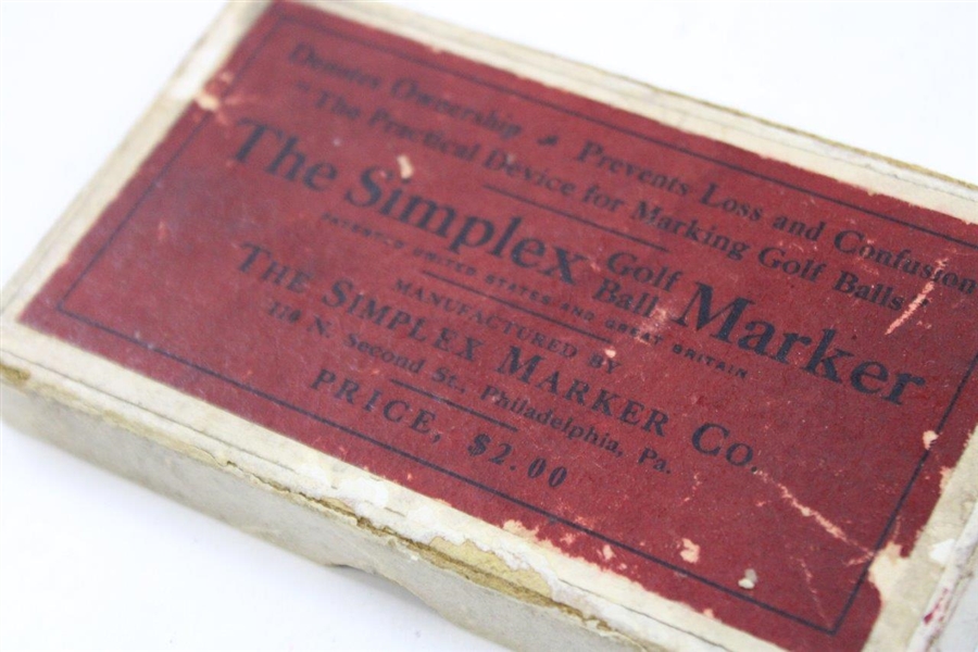 Circa 1910 Brass Simplex Golf Marker In Original Box