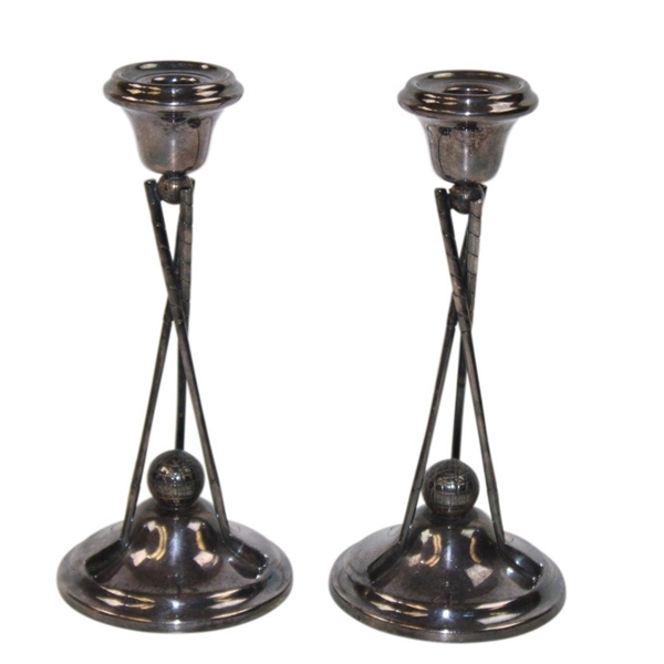 Pair Of Vintage Gutty Golf Ball Candlestick Holders